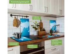 Banjado Herdabdeckplatte Glas 2 Teilig Je 30x52CM Schneidebrett Herdabdeckung Mit Motiv Weltkarte