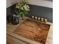 Banjado Herdabdeckplatte Glas 1 Teilig 60x52CM Schneidebrett Herdabdeckung Mit Motiv Trockenes Holz