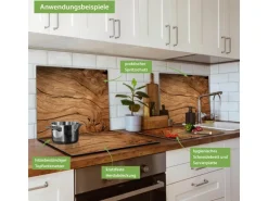 Banjado Herdabdeckplatte Glas 1 Teilig 60x52CM Schneidebrett Herdabdeckung Mit Motiv Trockenes Holz