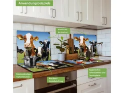 Banjado Herdabdeckplatte Glas 1 Teilig 60x52CM Schneidebrett Herdabdeckung Mit Motiv Kühe