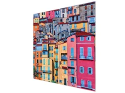 Banjado Herdabdeckplatte Glas 2 Teilig Je 30x52CM Schneidebrett Herdabdeckung Mit Motiv Häuserberg