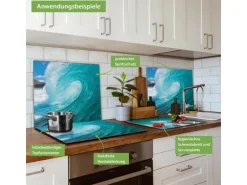 Banjado Herdabdeckplatte Glas 1 Teilig 60x52CM Schneidebrett Herdabdeckung Mit Motiv Perfekte Welle