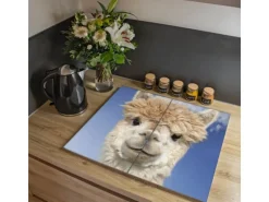 Banjado Herdabdeckplatte Glas 2 Teilig Je 30x52CM Schneidebrett Herdabdeckung Mit Motiv Lama