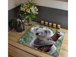 Banjado Herdabdeckplatte Glas 1 Teilig 60x52CM Schneidebrett Herdabdeckung Mit Motiv Koala