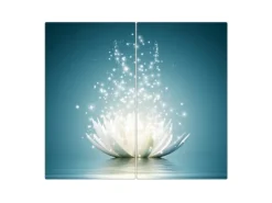 Banjado Herdabdeckplatte Glas 2 Teilig Je 30x52CM Schneidebrett Herdabdeckung Mit Motiv Magische Lotusblüte