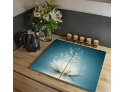 Banjado Herdabdeckplatte Glas 2 Teilig Je 30x52CM Schneidebrett Herdabdeckung Mit Motiv Magische Lotusblüte
