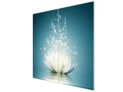 Banjado Herdabdeckplatte Glas 2 Teilig Je 30x52CM Schneidebrett Herdabdeckung Mit Motiv Magische Lotusblüte