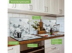 Banjado Herdabdeckplatte Glas 1 Teilig 60x52CM Schneidebrett Herdabdeckung Mit Motiv Papier Lotus