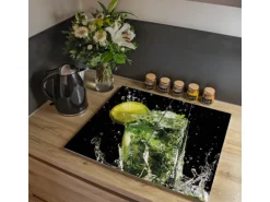 Banjado Herdabdeckplatte Glas 2 Teilig Je 30x52CM Schneidebrett Herdabdeckung Mit Motiv Brasilianischer Cocktail