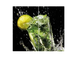 Banjado Herdabdeckplatte Glas 2 Teilig Je 30x52CM Schneidebrett Herdabdeckung Mit Motiv Brasilianischer Cocktail