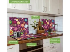 Banjado Herdabdeckplatte Glas 1 Teilig 60x52CM Schneidebrett Herdabdeckung Mit Motiv Love And Peace