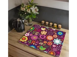 Banjado Herdabdeckplatte Glas 1 Teilig 60x52CM Schneidebrett Herdabdeckung Mit Motiv Love And Peace