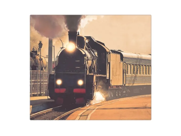 Banjado Herdabdeckplatte Glas 1 Teilig 60x52CM Schneidebrett Herdabdeckung Mit Motiv Einfahrender Zug