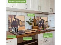 Banjado Herdabdeckplatte Glas 1 Teilig 60x52CM Schneidebrett Herdabdeckung Mit Motiv Einfahrender Zug