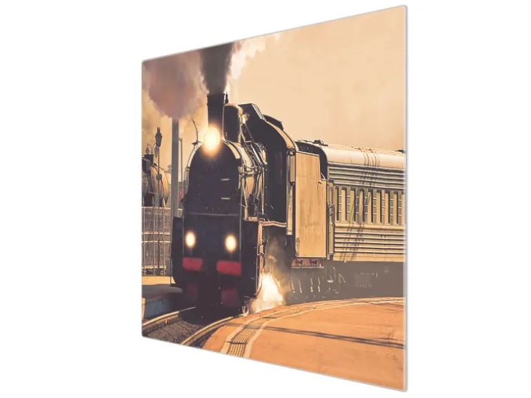 Banjado Herdabdeckplatte Glas 1 Teilig 60x52CM Schneidebrett Herdabdeckung Mit Motiv Einfahrender Zug