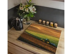 Banjado Herdabdeckplatte Glas 1 Teilig 60x52CM Schneidebrett Herdabdeckung Mit Motiv Pflügen