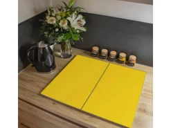 Banjado Herdabdeckplatte Glas 2 Teilig Je 30x52CM Schneidebrett Herdabdeckung Mit Motiv Sonnengelb