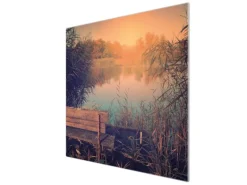 Banjado Herdabdeckplatte Glas 1 Teilig 60x52CM Schneidebrett Herdabdeckung Mit Motiv Bank Am See