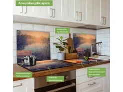 Banjado Herdabdeckplatte Glas 1 Teilig 60x52CM Schneidebrett Herdabdeckung Mit Motiv Bank Am See