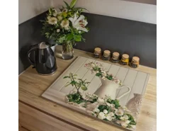 Banjado Herdabdeckplatte Glas 1 Teilig 60x52CM Schneidebrett Herdabdeckung Mit Motiv Stillleben Kirschblüten