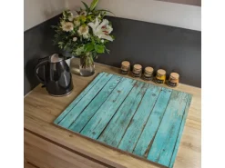 Banjado Herdabdeckplatte Glas 1 Teilig 60x52CM Schneidebrett Herdabdeckung Mit Motiv Blaues Holz