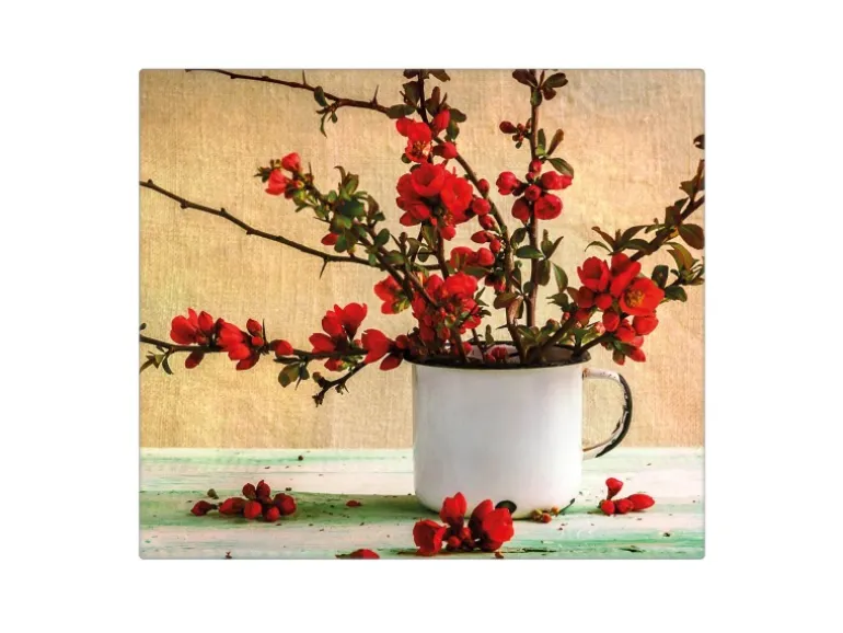 Banjado Herdabdeckplatte Glas 1 Teilig 60x52CM Schneidebrett Herdabdeckung Mit Motiv Berberitzen