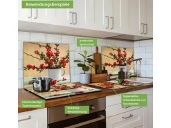 Banjado Herdabdeckplatte Glas 1 Teilig 60x52CM Schneidebrett Herdabdeckung Mit Motiv Berberitzen