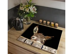 Banjado Herdabdeckplatte Glas 1 Teilig 60x52CM Schneidebrett Herdabdeckung Mit Motiv Esel