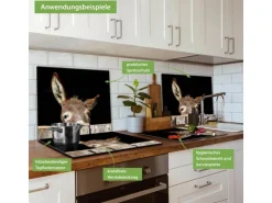 Banjado Herdabdeckplatte Glas 1 Teilig 60x52CM Schneidebrett Herdabdeckung Mit Motiv Esel