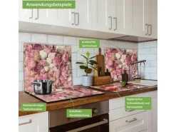 Banjado Herdabdeckplatte Glas 1 Teilig 60x52CM Schneidebrett Herdabdeckung Mit Motiv Strauss Rosen