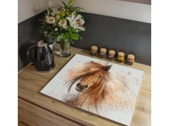 Banjado Herdabdeckplatte Glas 2 Teilig Je 30x52CM Schneidebrett Herdabdeckung Mit Motiv Magic Horse