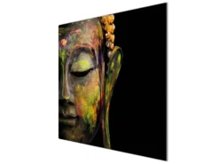 Banjado Herdabdeckplatte Glas 1 Teilig 60x52CM Schneidebrett Herdabdeckung Mit Motiv Bunter Buddha
