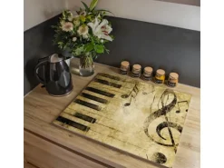 Banjado Herdabdeckplatte Glas 1 Teilig 60x52CM Schneidebrett Herdabdeckung Mit Motiv Music