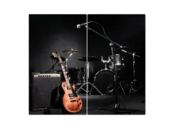 Banjado Herdabdeckplatte Glas 2 Teilig Je 30x52CM Schneidebrett Herdabdeckung Mit Motiv Jam Session