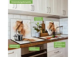 Banjado Herdabdeckplatte Glas 1 Teilig 60x52CM Schneidebrett Herdabdeckung Mit Motiv Magic Horse