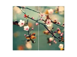 Banjado Herdabdeckplatte Glas 2 Teilig Je 30x52CM Schneidebrett Herdabdeckung Mit Motiv Japankirsche