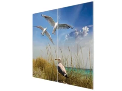 Banjado Herdabdeckplatte Glas 2 Teilig Je 30x52CM Schneidebrett Herdabdeckung Mit Motiv Möwen