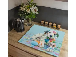 Banjado Herdabdeckplatte Glas 1 Teilig 60x52CM Schneidebrett Herdabdeckung Mit Motiv Bunter Dalmatiner