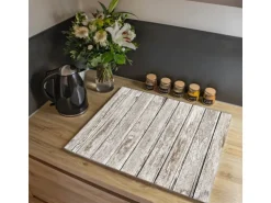 Banjado Herdabdeckplatte Glas 1 Teilig 60x52CM Schneidebrett Herdabdeckung Mit Motiv Weißes Holz