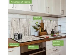 Banjado Herdabdeckplatte Glas 1 Teilig 60x52CM Schneidebrett Herdabdeckung Mit Motiv Weißes Holz