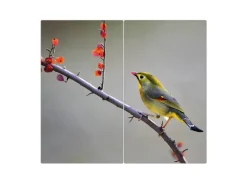 Banjado Herdabdeckplatte Glas 2 Teilig Je 30x52CM Schneidebrett Herdabdeckung Mit Motiv Herbst Vogel