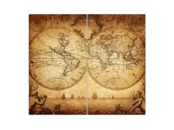 Banjado Herdabdeckplatte Glas 2 Teilig Je 30x52CM Schneidebrett Herdabdeckung Mit Motiv Sieben Weltmeere