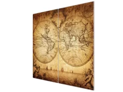 Banjado Herdabdeckplatte Glas 2 Teilig Je 30x52CM Schneidebrett Herdabdeckung Mit Motiv Sieben Weltmeere