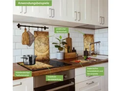 Banjado Herdabdeckplatte Glas 2 Teilig Je 30x52CM Schneidebrett Herdabdeckung Mit Motiv Sieben Weltmeere