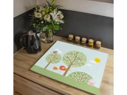 Banjado Herdabdeckplatte Glas 1 Teilig 60x52CM Schneidebrett Herdabdeckung Mit Motiv Drei Bäume