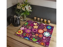 Banjado Herdabdeckplatte Glas 2 Teilig Je 30x52CM Schneidebrett Herdabdeckung Mit Motiv Love And Peace