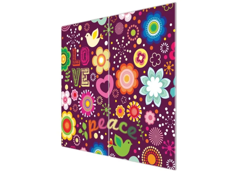 Banjado Herdabdeckplatte Glas 2 Teilig Je 30x52CM Schneidebrett Herdabdeckung Mit Motiv Love And Peace