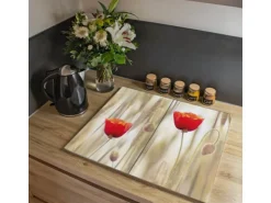 Banjado Herdabdeckplatte Glas 2 Teilig Je 30x52CM Schneidebrett Herdabdeckung Mit Motiv Klatschmohn