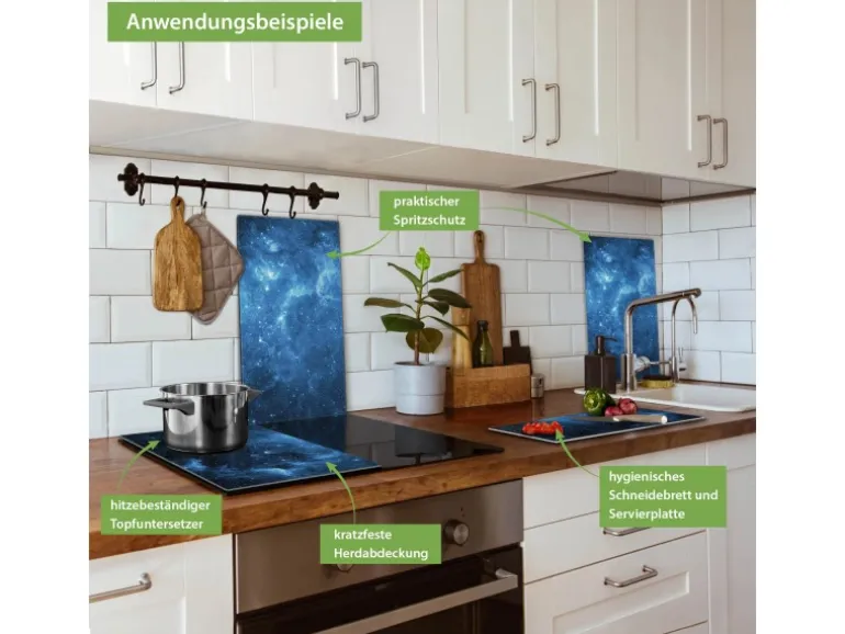 Banjado Herdabdeckplatte Glas 2 Teilig Je 30x52CM Schneidebrett Herdabdeckung Mit Motiv Universum