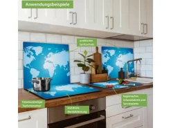 Banjado Herdabdeckplatte Glas 1 Teilig 60x52CM Schneidebrett Herdabdeckung Mit Motiv Weltkarte